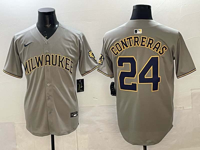 Men's Milwaukee Brewers William Contreras #24 Grey Replica Player Jersey
