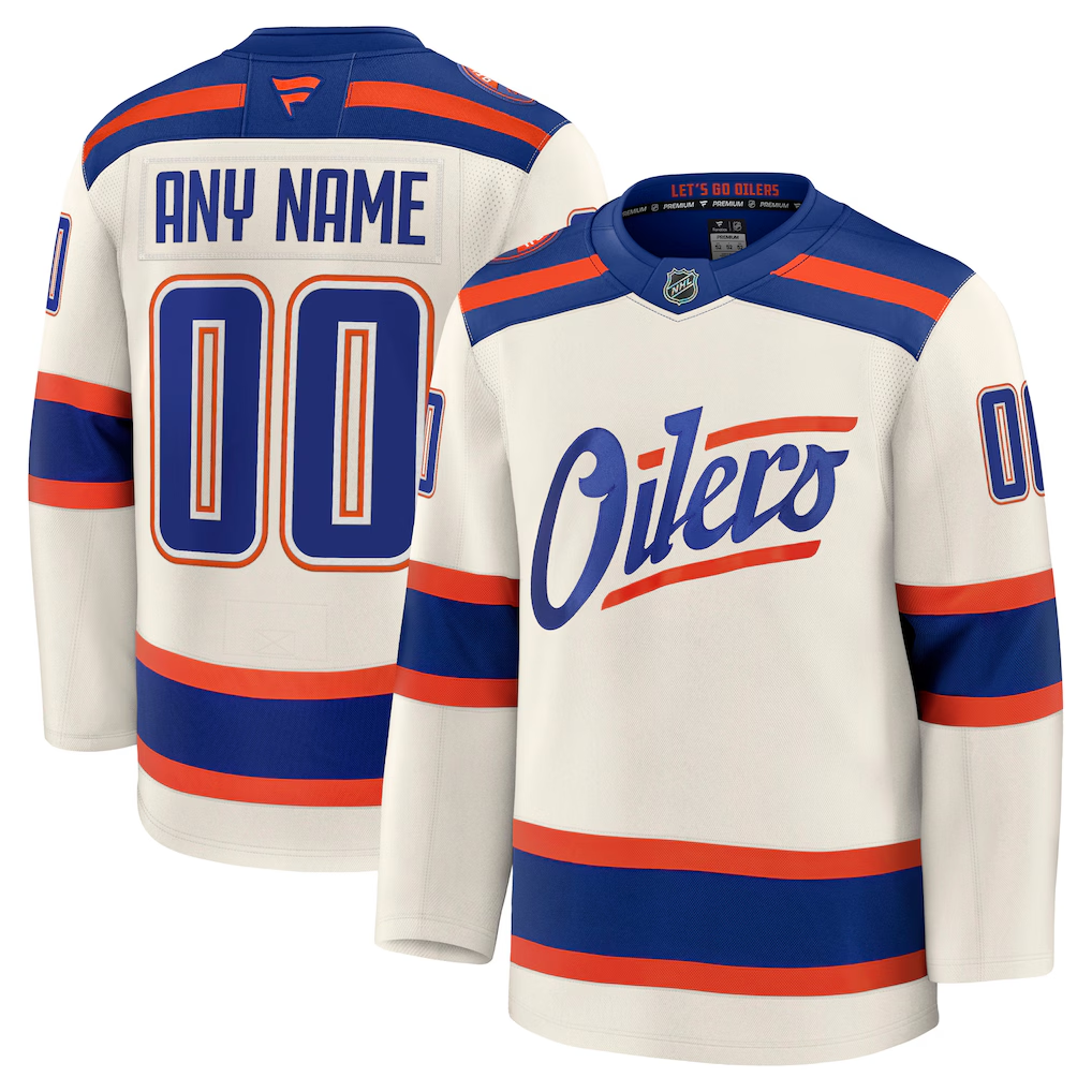 Men's Edmonton Oilers Fanatics Light Beige Alternate Premium Custom Jersey