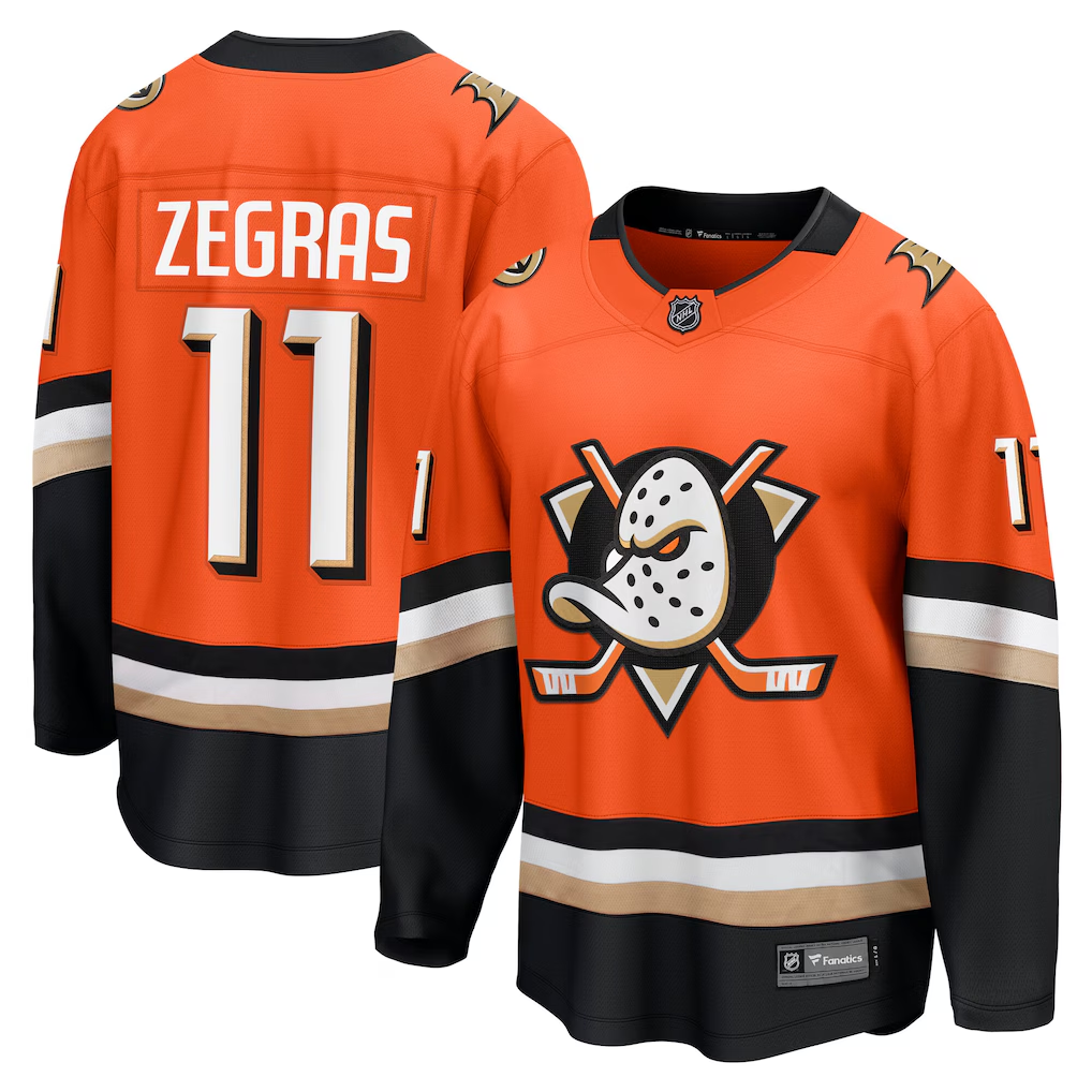 Men's Anaheim Ducks Trevor Zegras #11 Fanatics Orange Home Breakaway Player Jersey