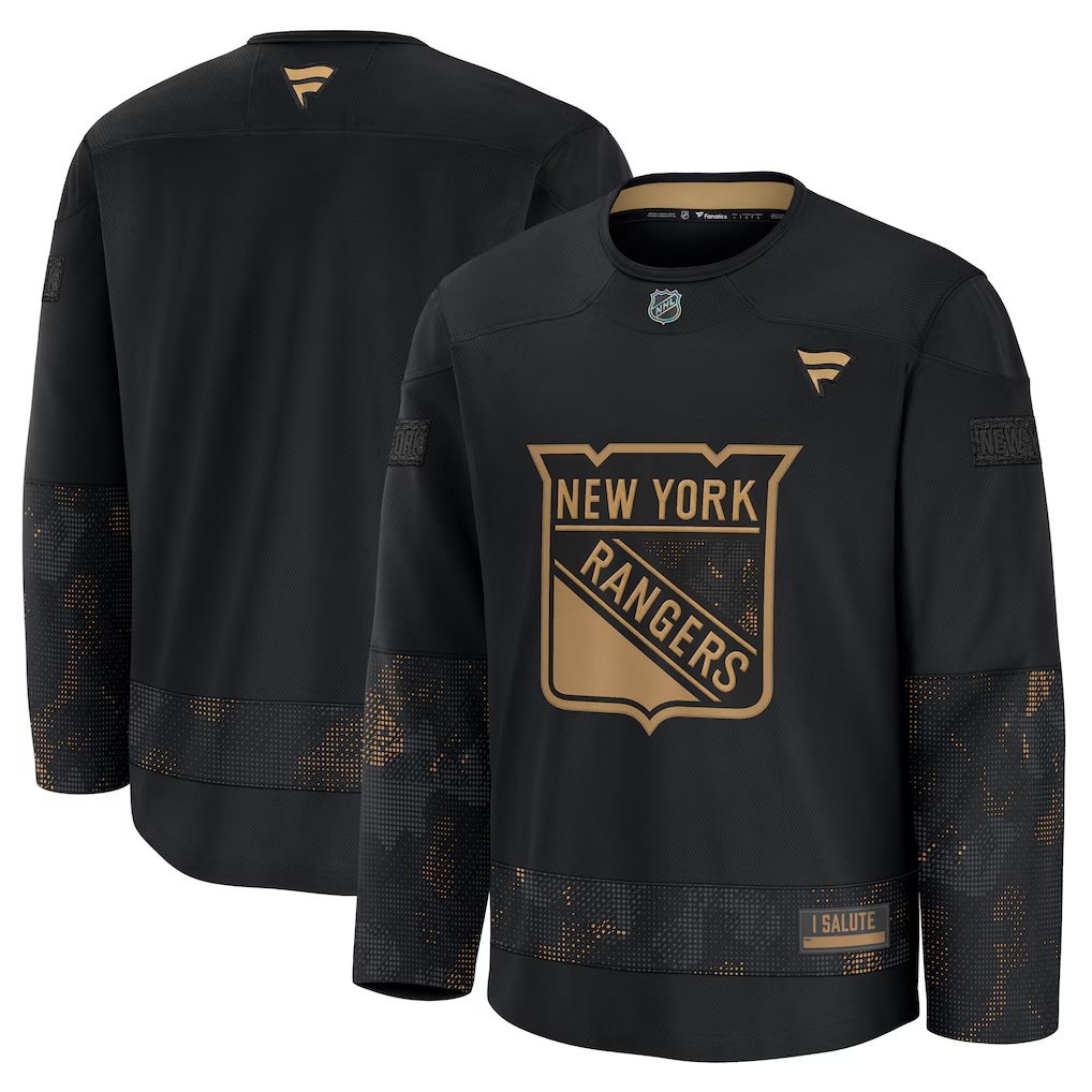 Men's New York Rangers Fanatics Black 2024 Military Appreciation Practice Blank Jersey