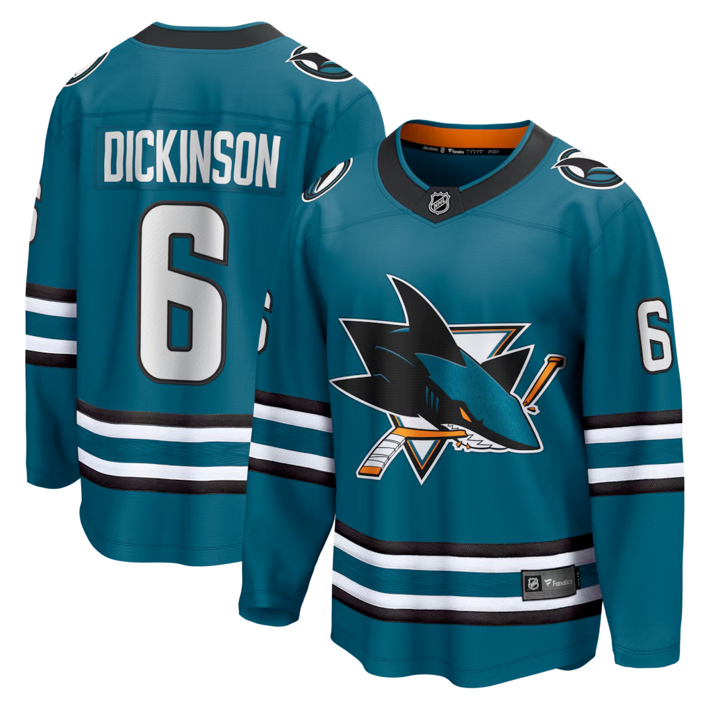 Men's San Jose Sharks Sam Dickinson #6 Fanatics Teal Home Breakaway Jersey