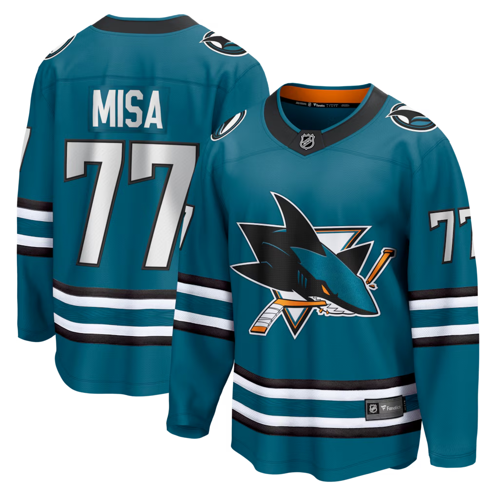 Men's San Jose Sharks Michael Misa #77 Fanatics Teal Breakaway Jersey