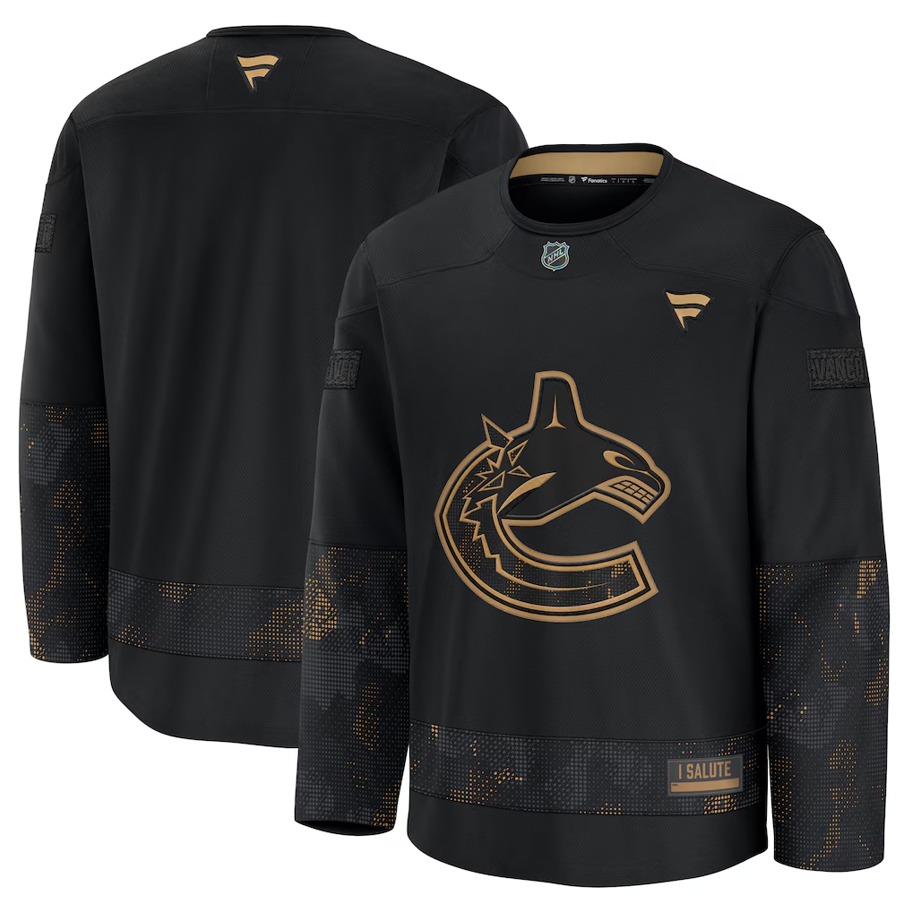 Men's Vancouver Canucks Fanatics Black 2024 Military Appreciation Practice Blank Jersey