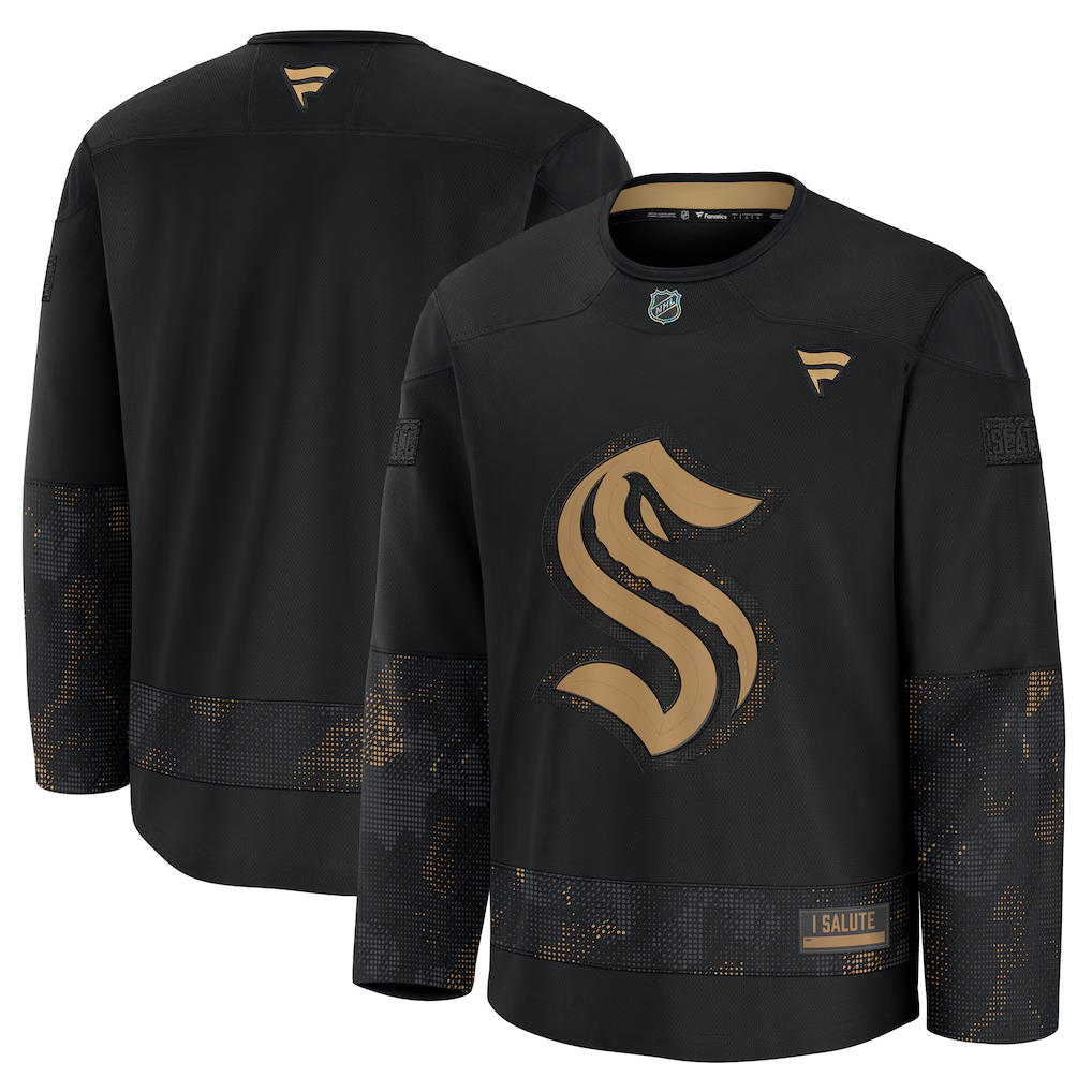 Men's Seattle Kraken Fanatics Black 2024 Military Appreciation Practice Blank Jersey