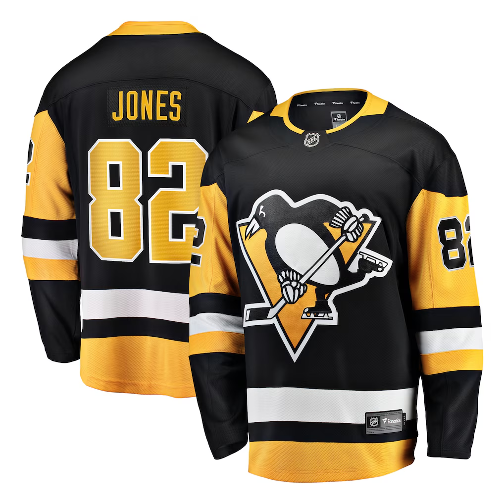 Men's Pittsburgh Penguins Caleb Jones #82 Fanatics Black Home Breakaway Jersey
