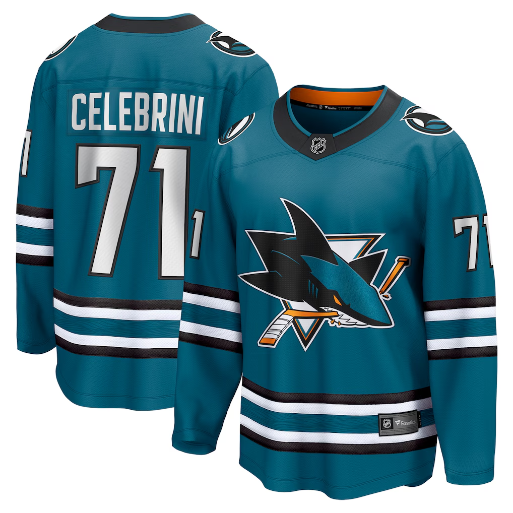 Men's San Jose Sharks Macklin Celebrini #71 Fanatics Teal Home Breakaway Jersey