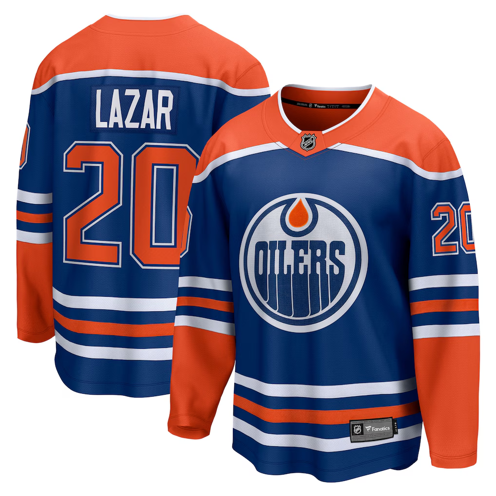 Men's Edmonton Oilers Curtis Lazar #20 Fanatics Royal Home Breakaway Jersey