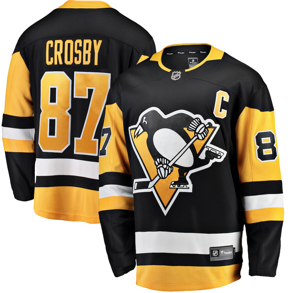 Men's Pittsburgh Penguins Sidney Crosby #87 Fanatics Black Captain Patch Home Breakaway Jersey