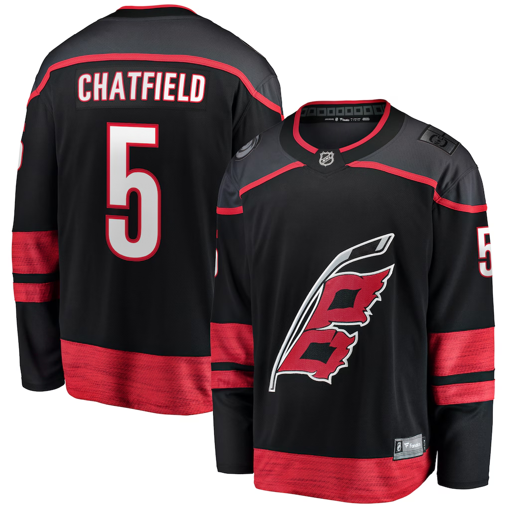 Men's Carolina Hurricanes Jalen Chatfield #5 Fanatics Black Home Breakaway Player Jersey