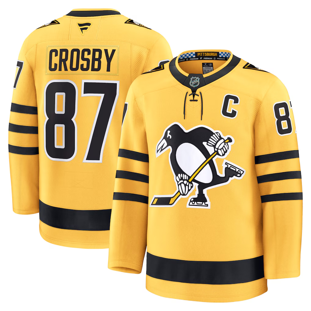 Men's Pittsburgh Penguins Sidney Crosby #87 Fanatics Gold Alternate Premium Player Jersey