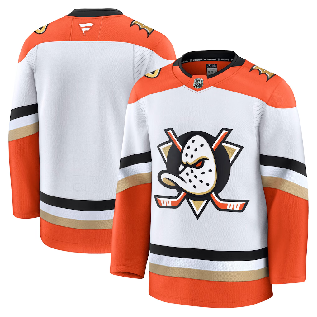 Men's Anaheim Ducks Fanatics White Away Premium Blank Jersey