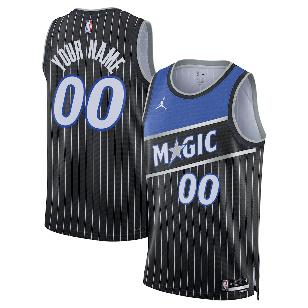 Men's Orlando Magic Black Swingman Custom Jersey - Statement Edition