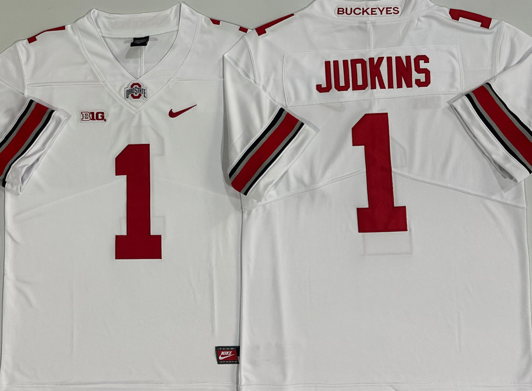Men's Ohio State Buckeyes Quinshon Judkins #1 White Player Jersey