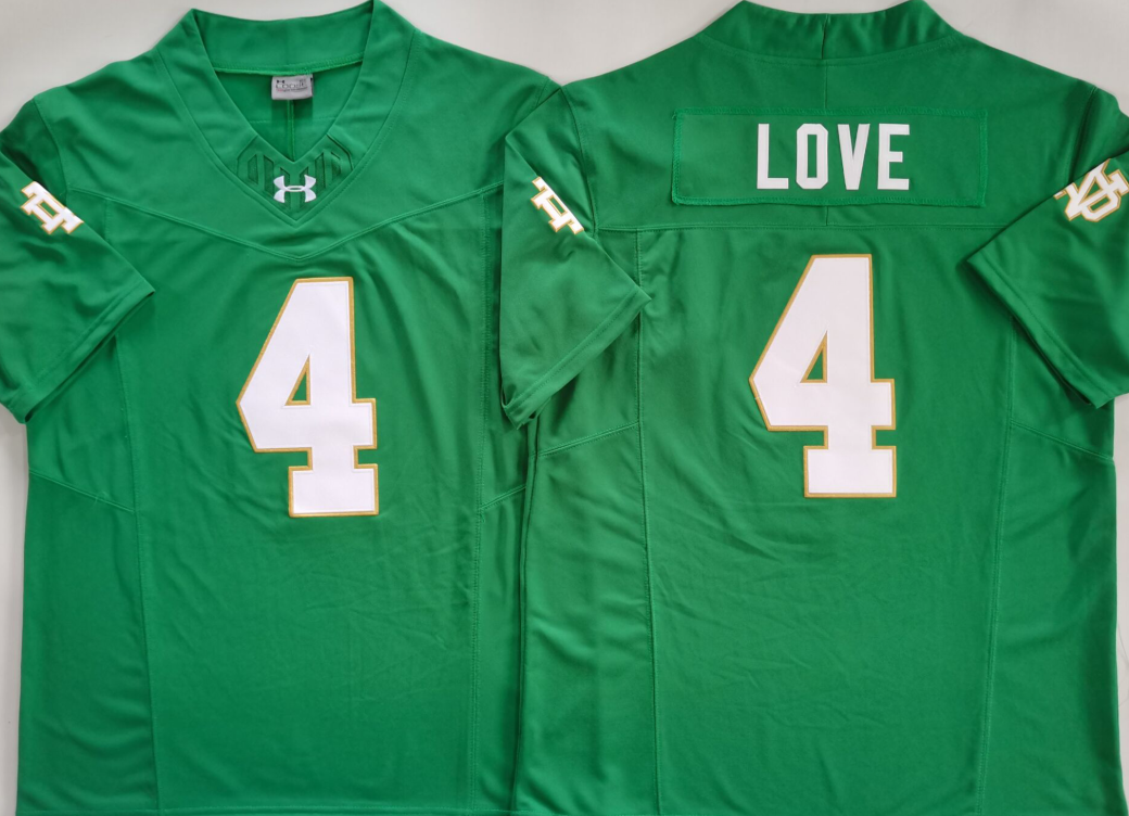 Men's Norte Dame Fighting Irish Jeremiyah Love #4 Green Game Jersey