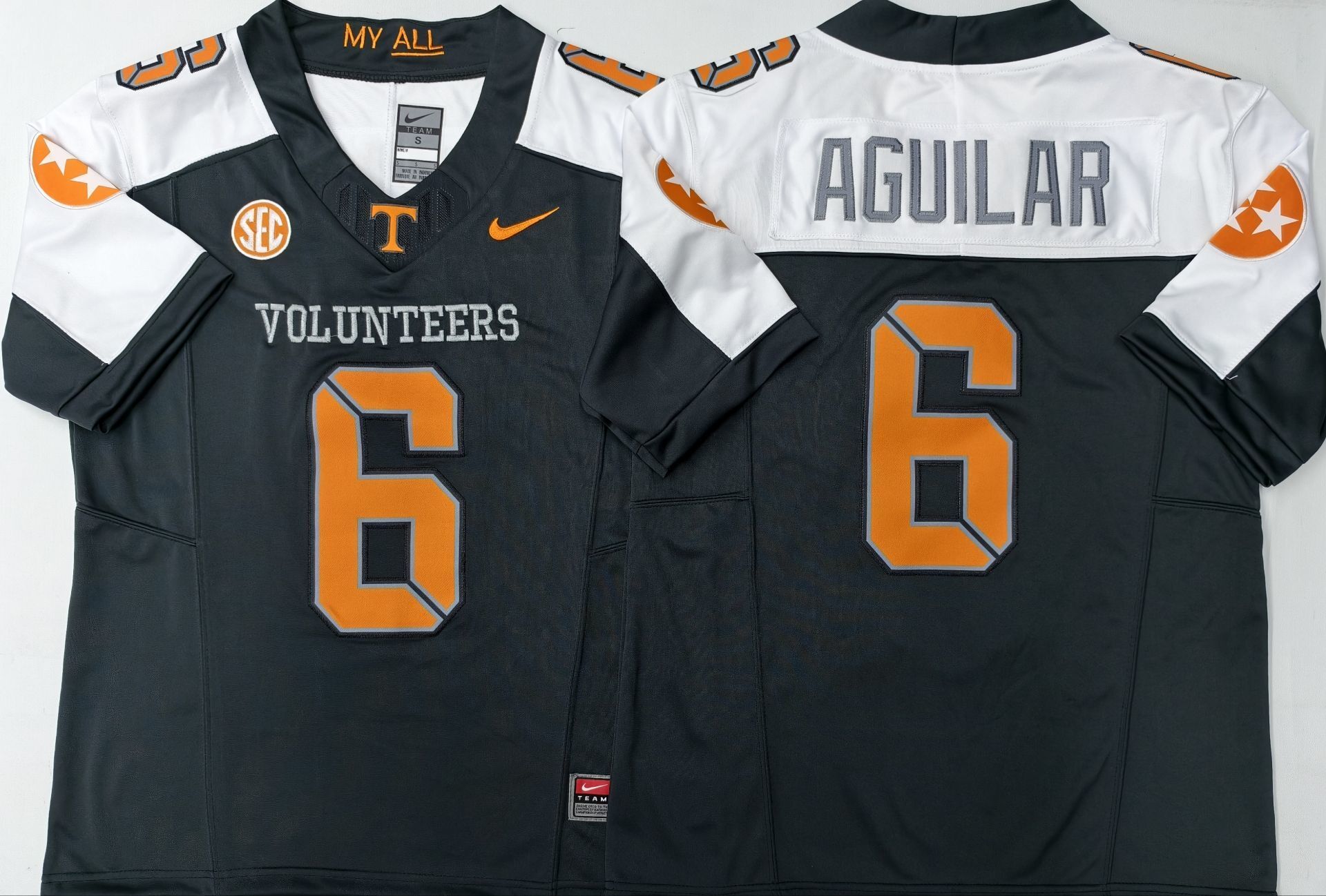 Men's Tennessee Volunteers Joey Aguilar #6 Black Game Jersey