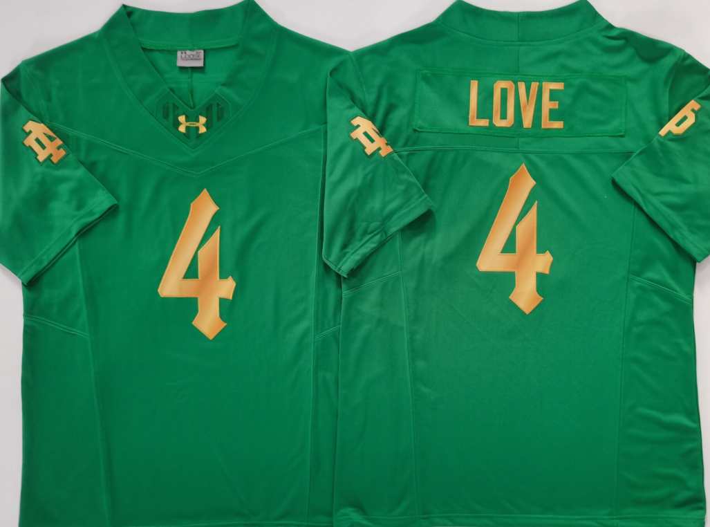 Men's Norte Dame Fighting Irish Jeremiyah Love #4 Green Player Jersey