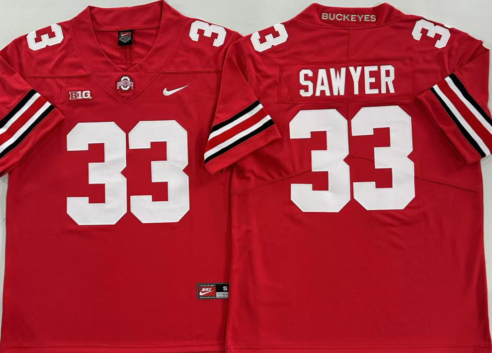 Men's Ohio State Buckeyes Jack Sawyer #33 Red Player Game Jersey