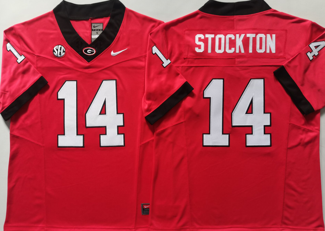 Men's Georgia Bulldogs Gunner Stockton #14 Red Player Jersey