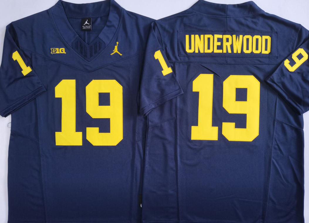 Men's Michigan Wolverines Bryce Underwood#19 Navy Player Jersey
