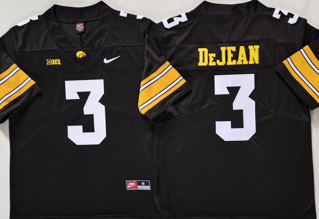 Men's Iowa Hawkeyes Cooper DeJean #3 Black Player Game Jersey