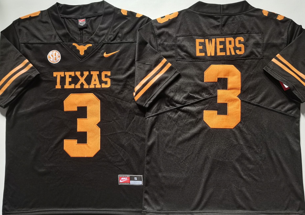Men's Texas Longhorns Quinn Ewers #3 Black Player Jersey