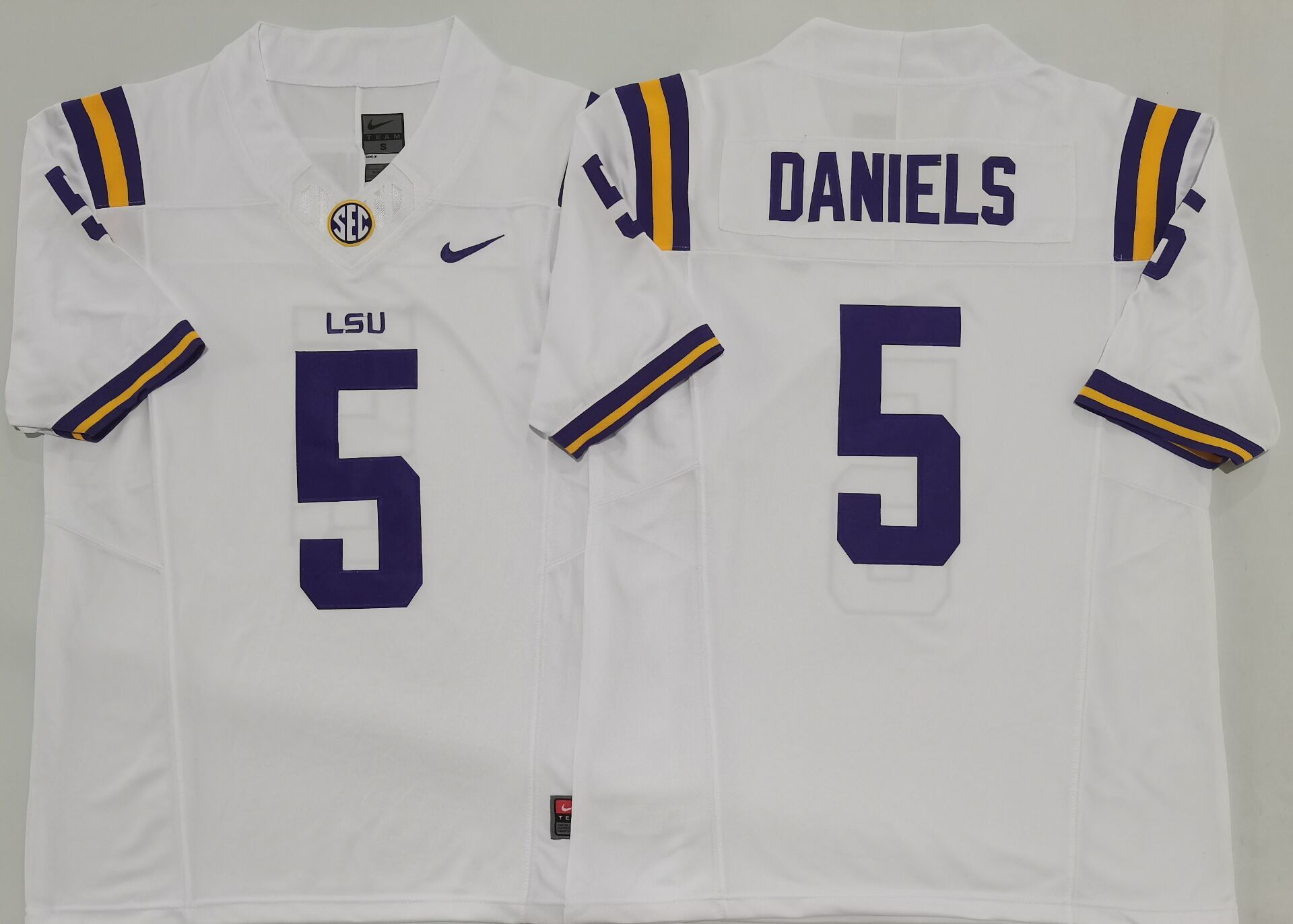 Men's LSU Tigers Jayden Daniels #5 White Player Jersey