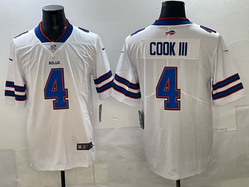 Men's Buffalo Bills James Cook III #4 White Team Game Jersey