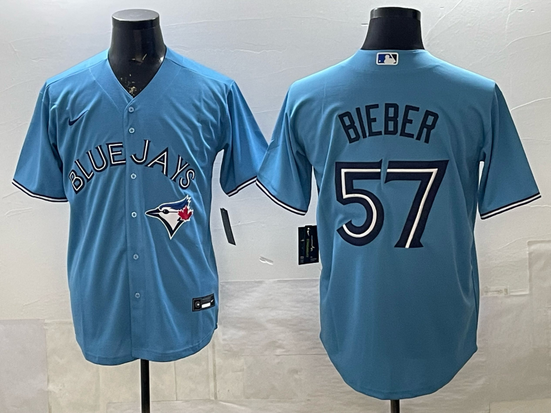 Men's Toronto Blue Jays Shane Bieber #57 Powder Blue Player Jersey