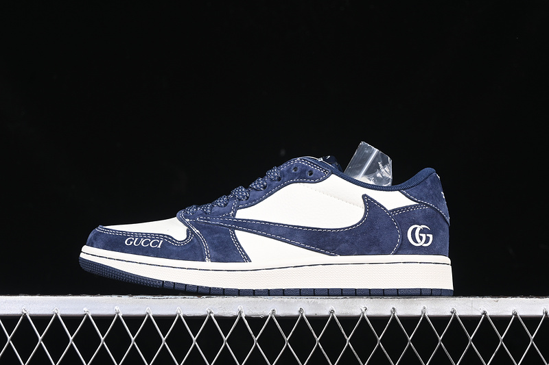 Travis Scott Fragment Design Nike Air Jordan 1 Low Gucci OG SP White Blue Sneakers