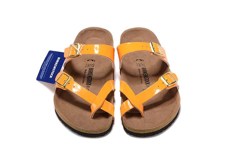 Birkenstock Two-Button Ringfinger Orange Patent Leather Slippers