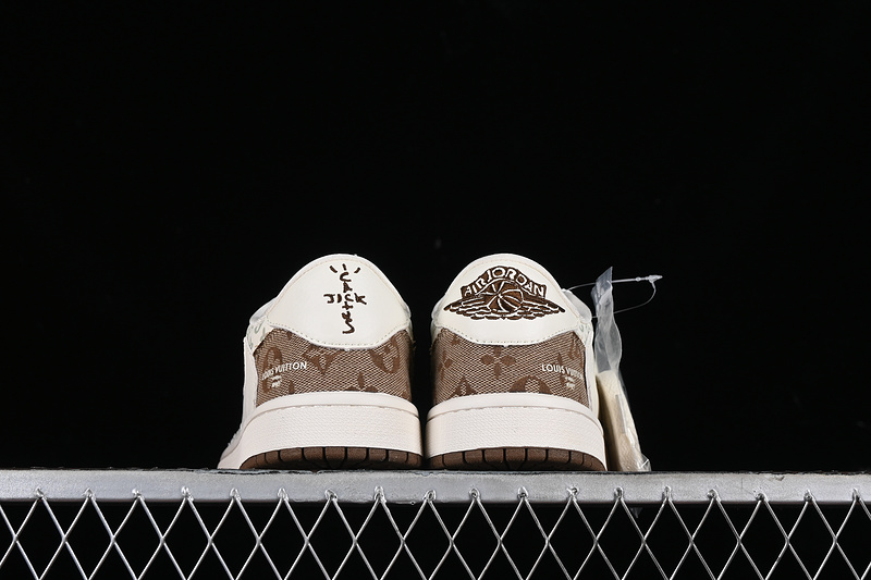 Nike Air Jordan 1 Low OG SP Travis Scott Fragment Design LV White Brown Printing Sneakers