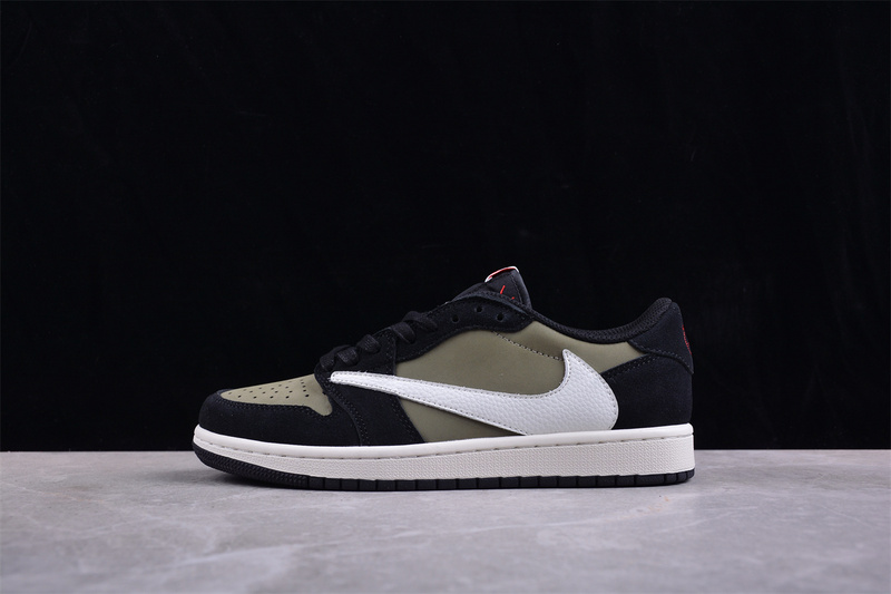Travis Scott Nike Air Jordan1 Low OG SP White Label Olive Green Black Sneakers