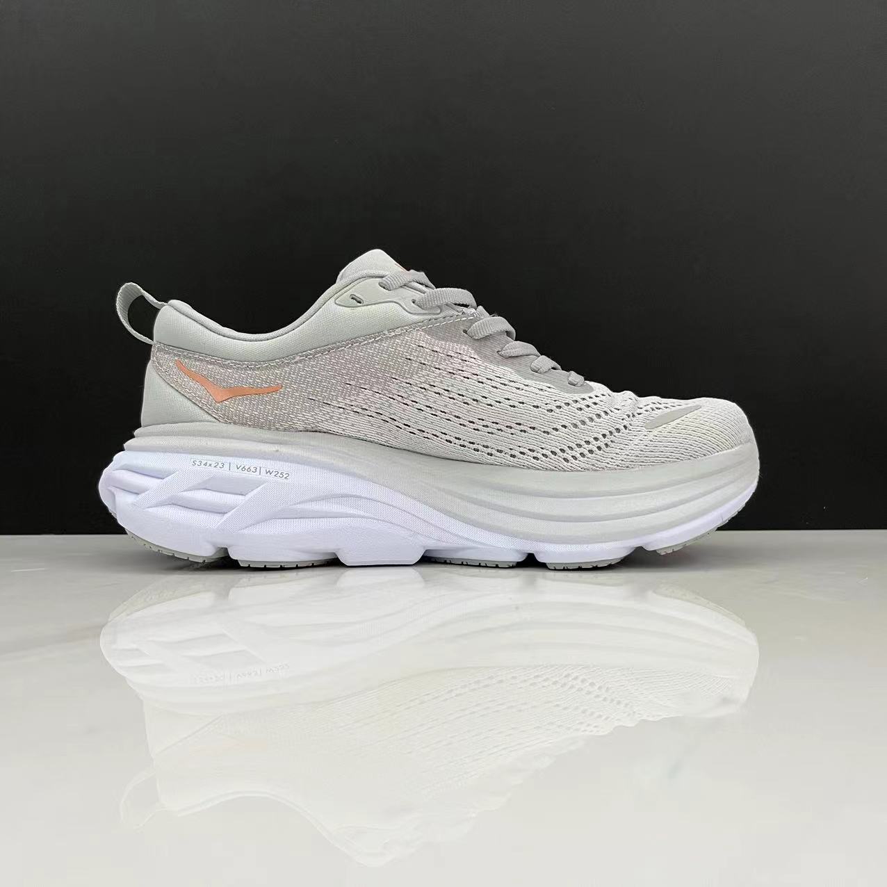 Hoka One One Bondi 8 Breathable Low-top Running Shoes Sneakers Light Gray