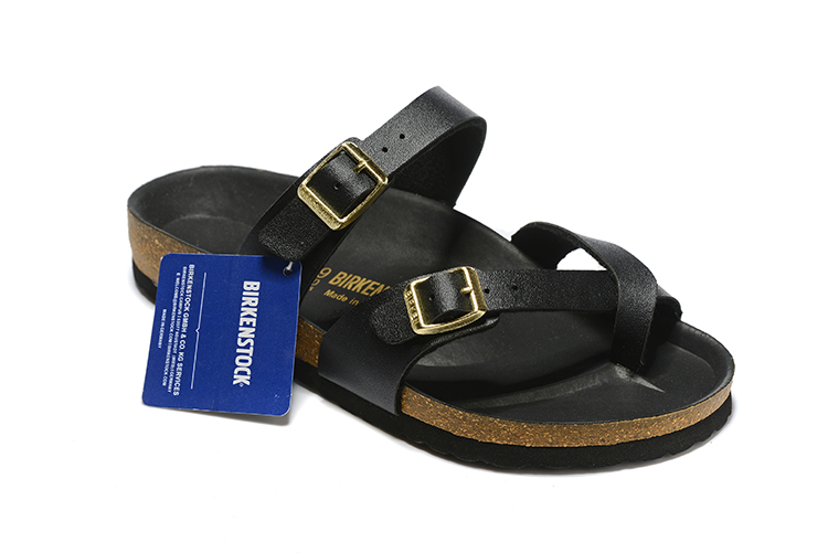 Birkenstock Two-Button Ringfinger Pure Black Matte Leather Slippers