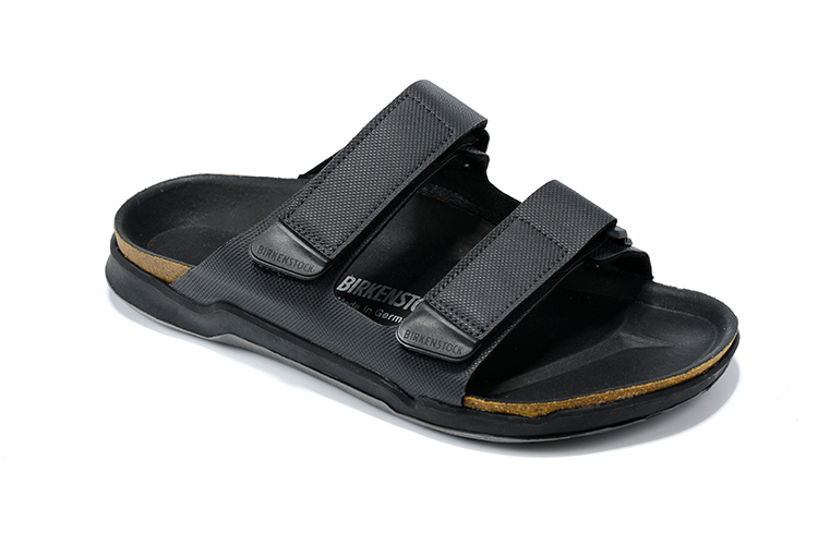 Birkenstock Black Velcro Matte Leather Slippers