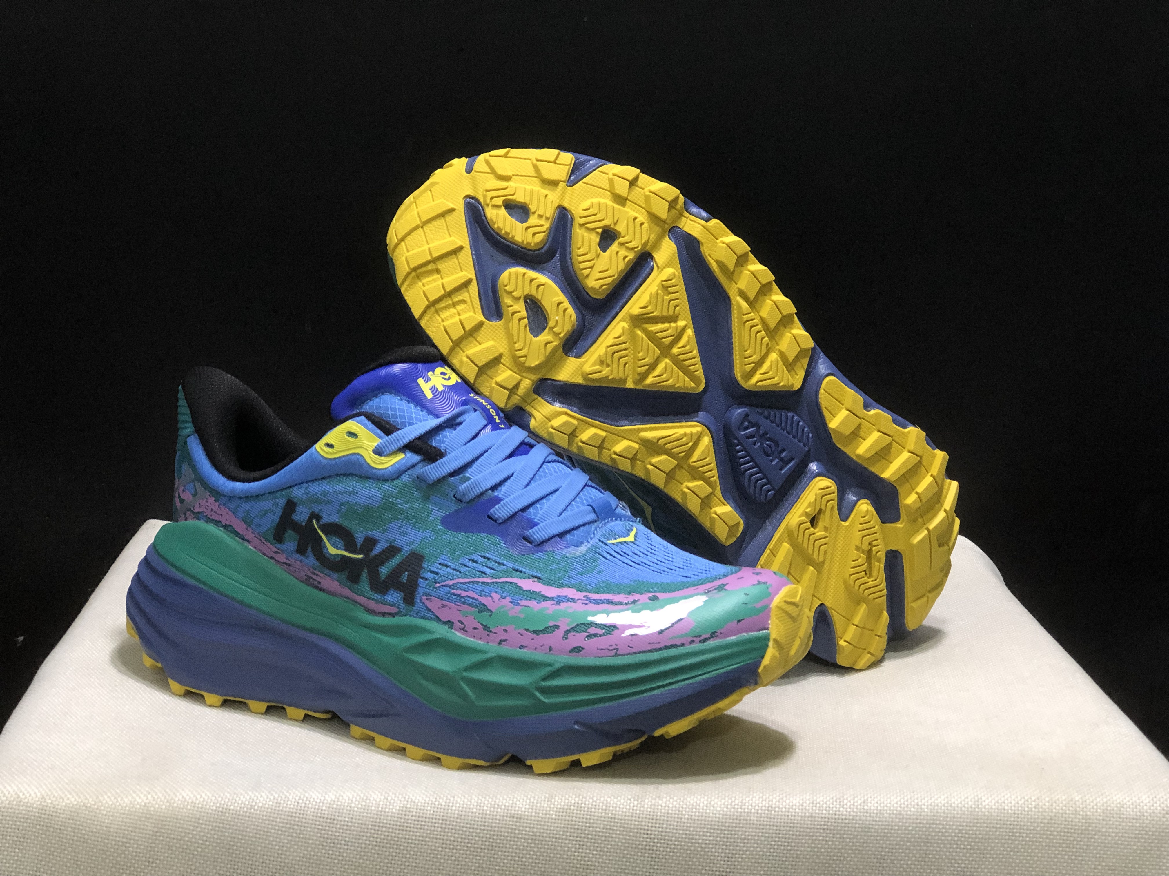 Hoka One One Stinson 7 Comfortable Anti-slip Running Shoes Blue/Camouflage/Green