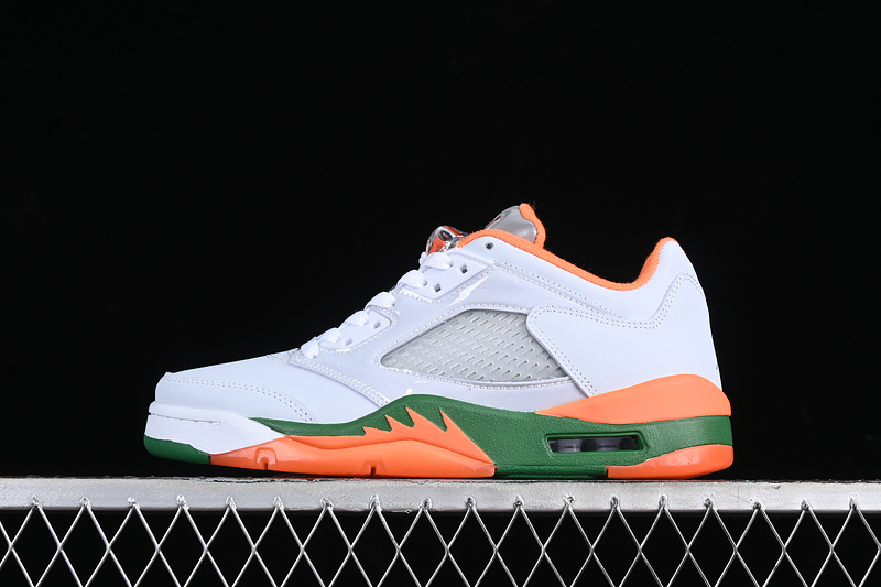 Nike Air Jordan 5 Retro Low GS Hurricanes Football Grey Brilliant Orange Pine Green Sneakers