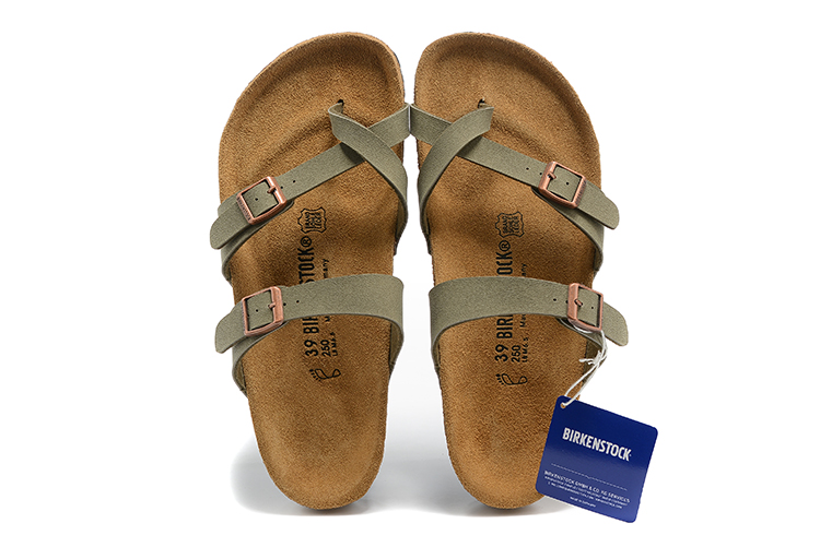 Birkenstock Two-Button Ringfinger Gray Green Scrub Leather Slippers