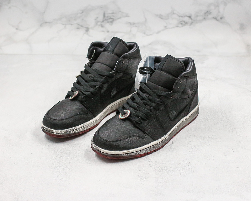 Nike Air Jordan 1 CLOT Mid Fearless Copper Coins Double-Deck Black Silk Tearable Version Sneakers
