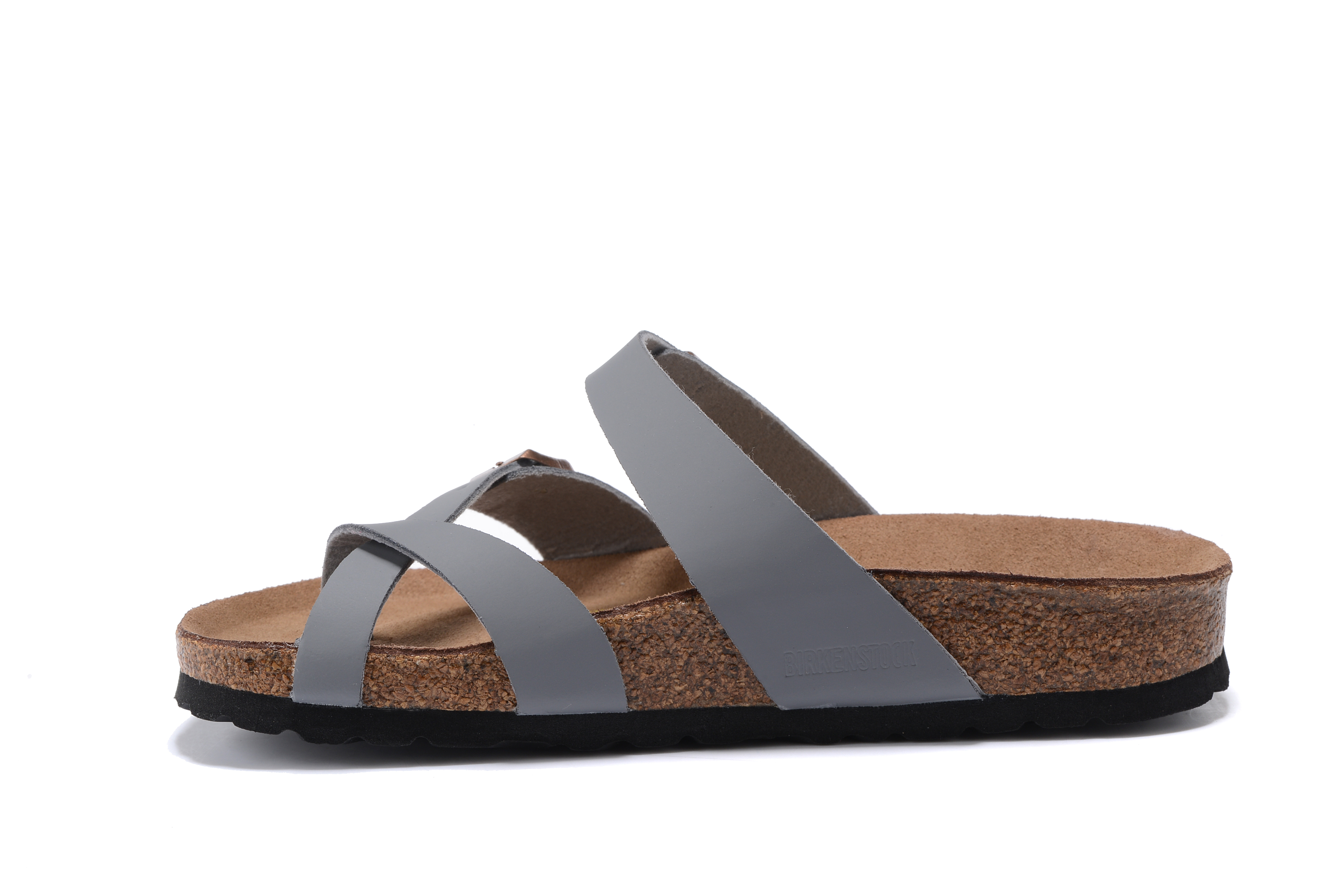 Birkenstock Gray Comfort Toe-Loop Leather Sandals