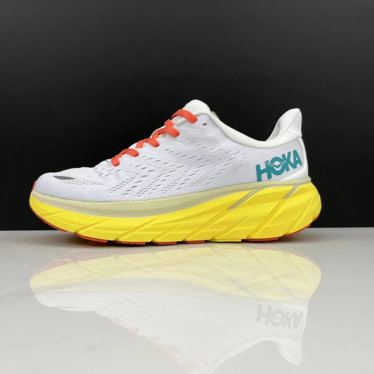 Hoka One One Clifton 8 Fashion Shoes Shock-absorbing Sneakers White/Yellow