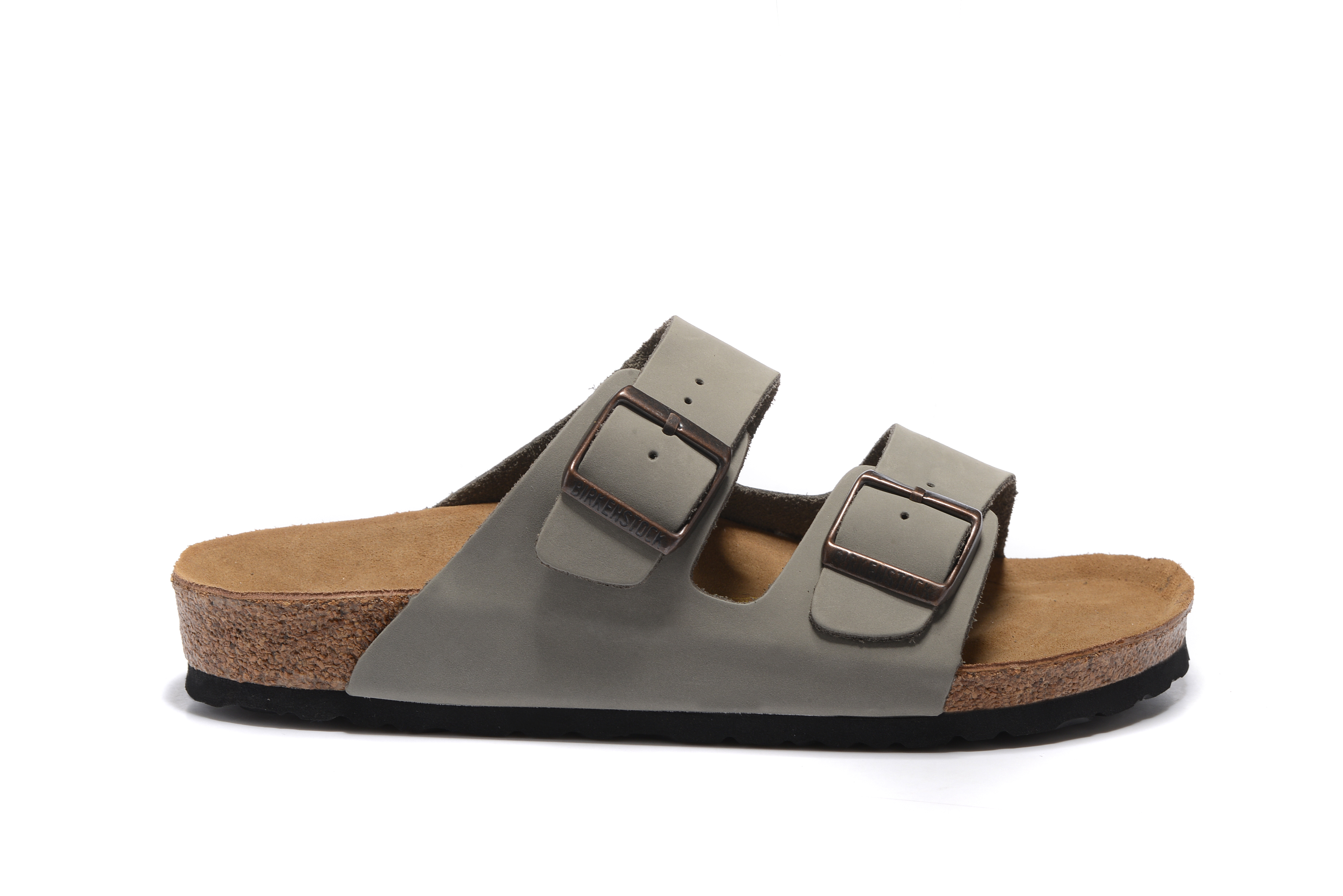 Birkenstock Arizona Gray Two Buckle Nubuck Leather Sandals