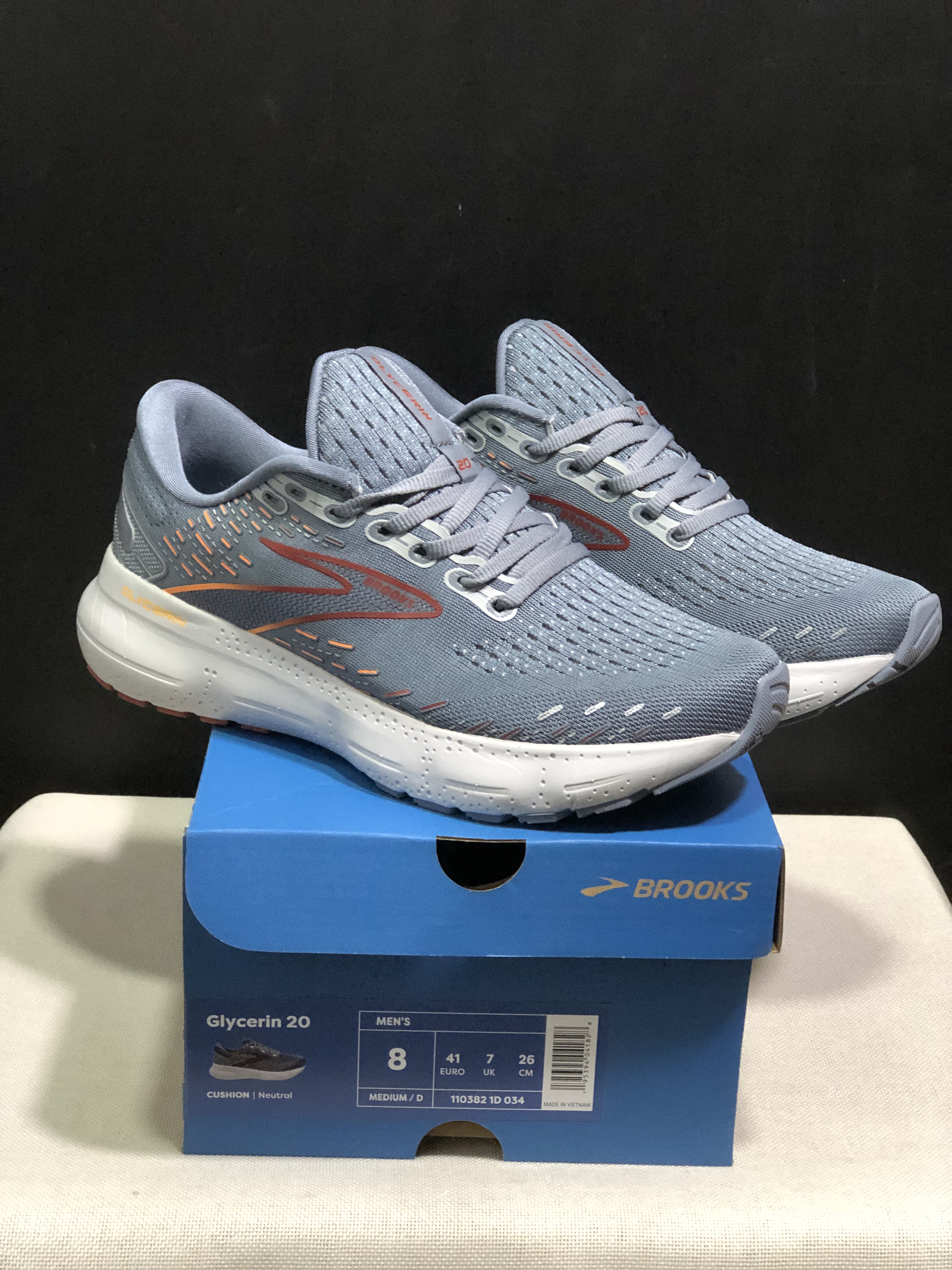 Brooks Glycerin GTS 20 Shock-absorbing Wear-resistant Running Shoes Blue Grey