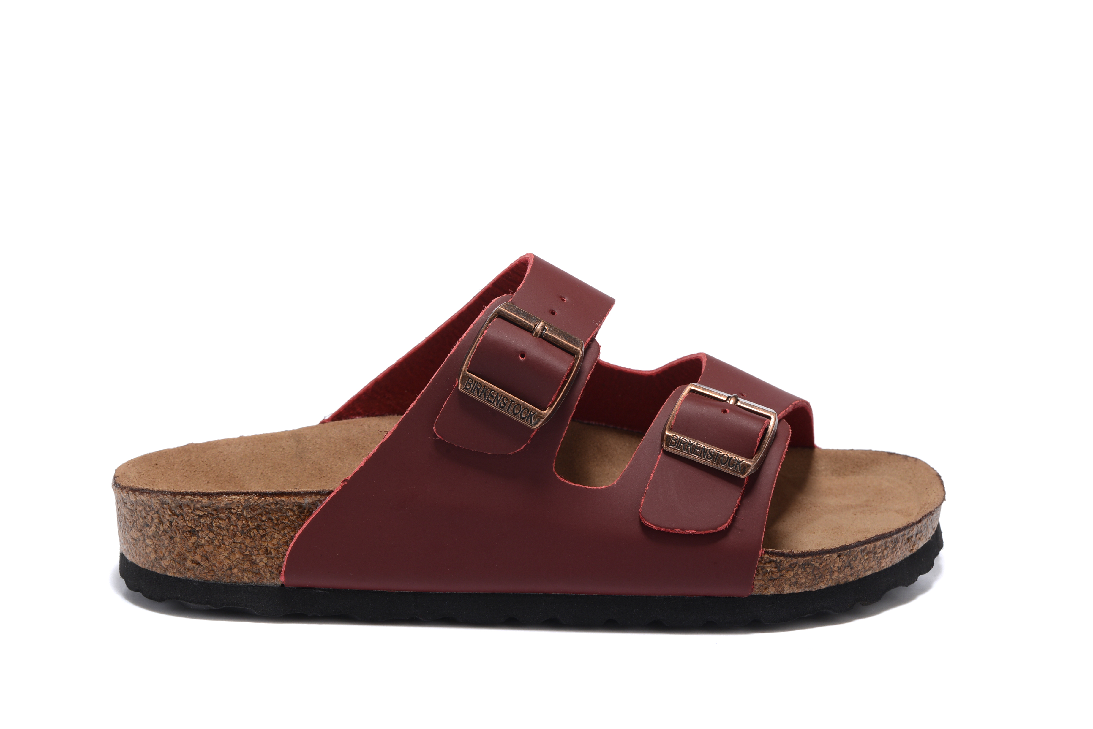 Birkenstock Arizona Wine Red Two Buckle Matte Leather Sandals