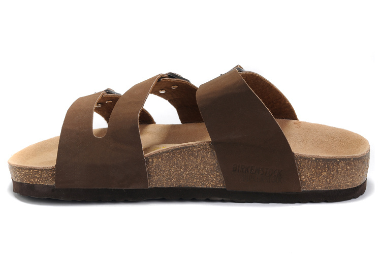 Birkenstock Three-Button Brown Scrub Leather Casual Sandals