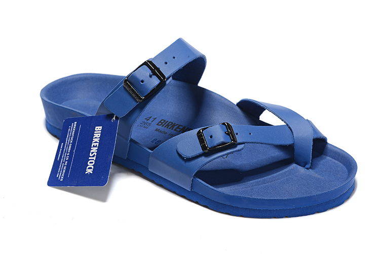 Birkenstock Two-Button Ringfinger Pure Navy Matte Leather Slippers
