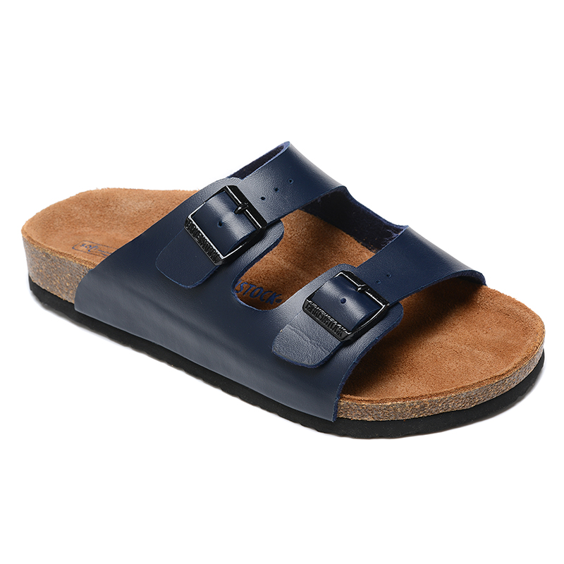 Birkenstock Two-Button Navy Casual Leather Slippers