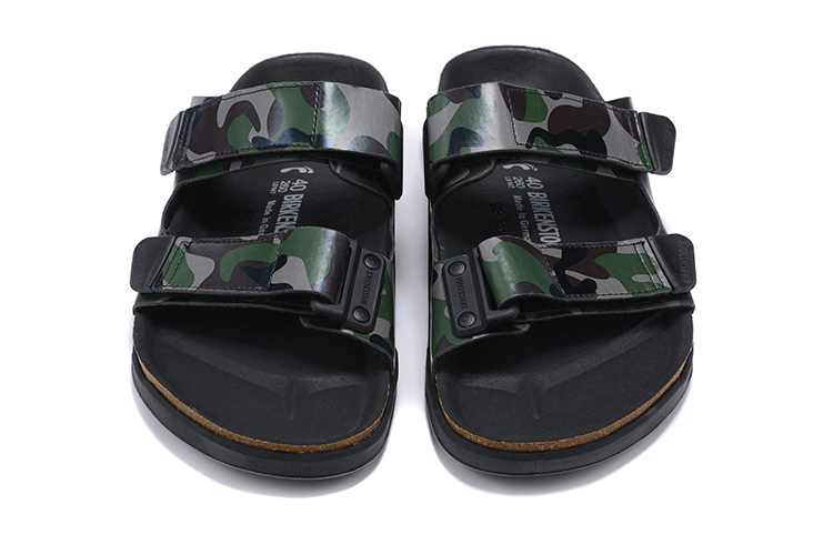 Birkenstock Green Camouflage Velcro Matte Leather Slippers