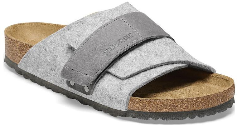Birkenstock Kyoto 1025744 Natural Leather Felt Narrow Fit Light Grey Slide Sandals