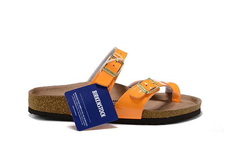 Birkenstock Two-Button Ringfinger Orange Patent Leather Slippers